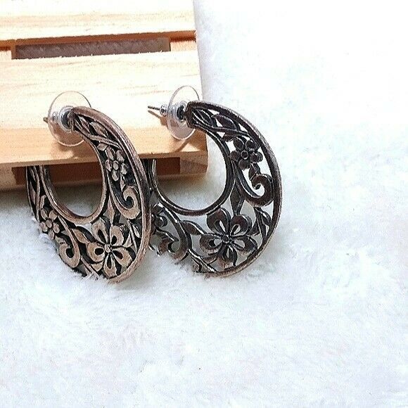 Floral Hoop Earrings - Picture 1 of 5